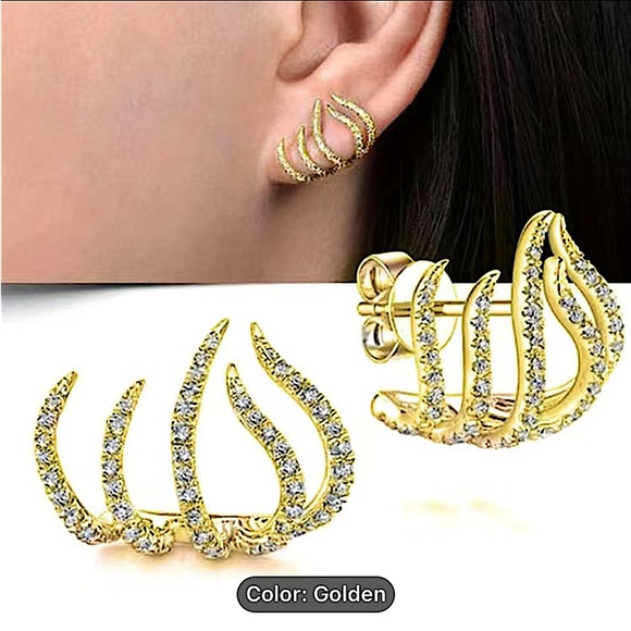 Gold 5 Prong Zircon Claw Earrings, Minimalist, Ear Climber, Ear Jacket - Picture 6 of 13